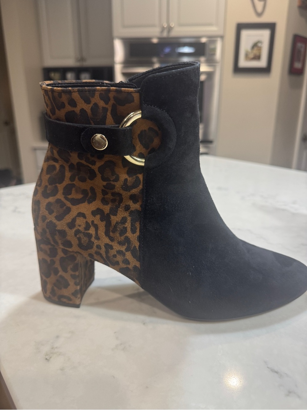 Gabor Black Suede Leopard Print Ankle Boots Size 7.5 Made in Portugal